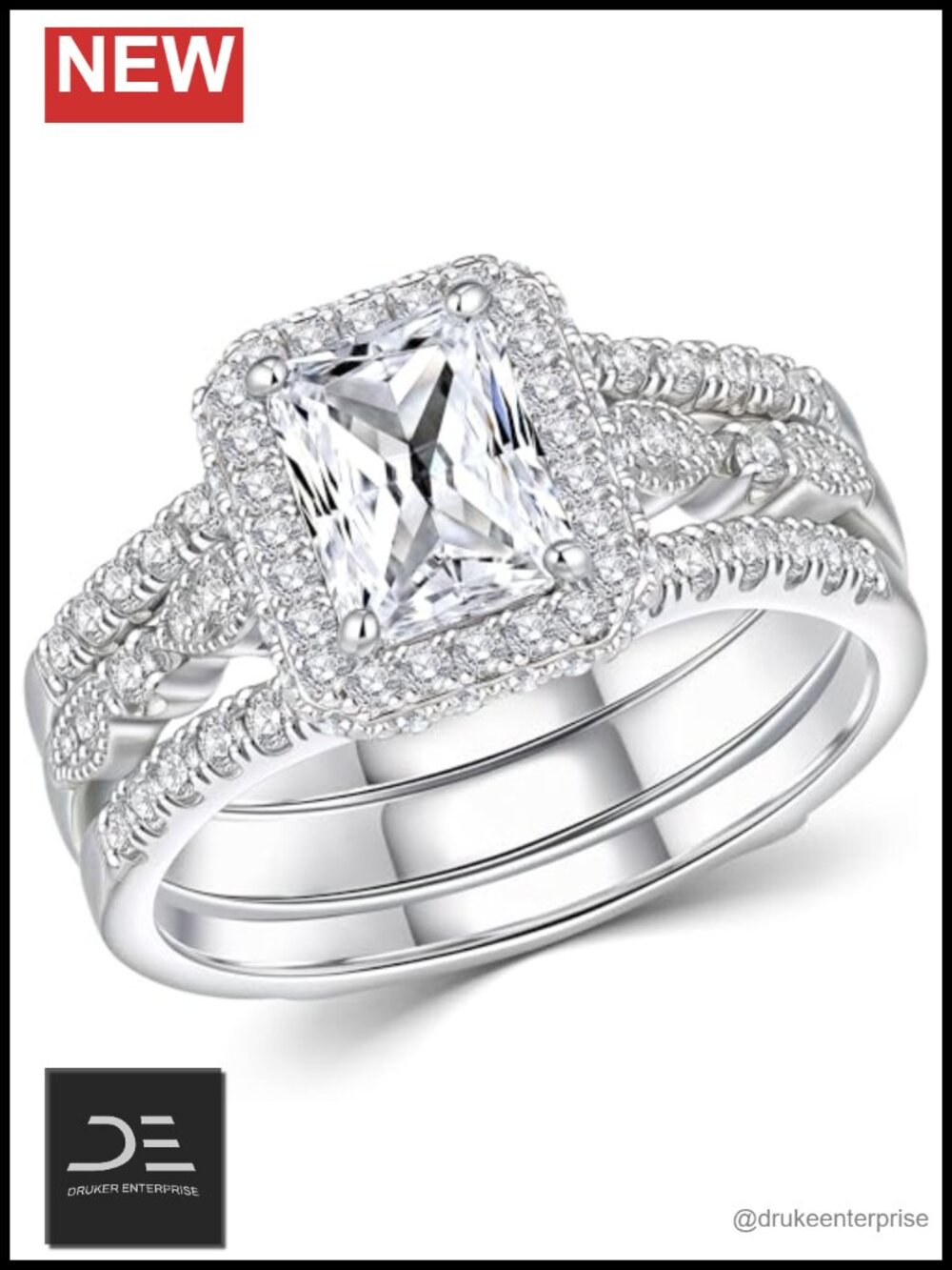 Moissanite Bridal Ring Set Women Engagement Wedding Band Halo Size 7.5